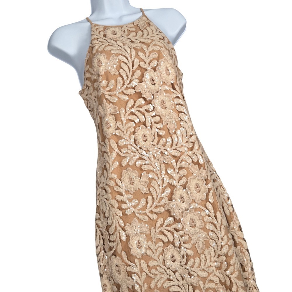 Belle Badgley Mischka NEW Women 2 Camilla Illusion Lace Dress Maxi Sequin